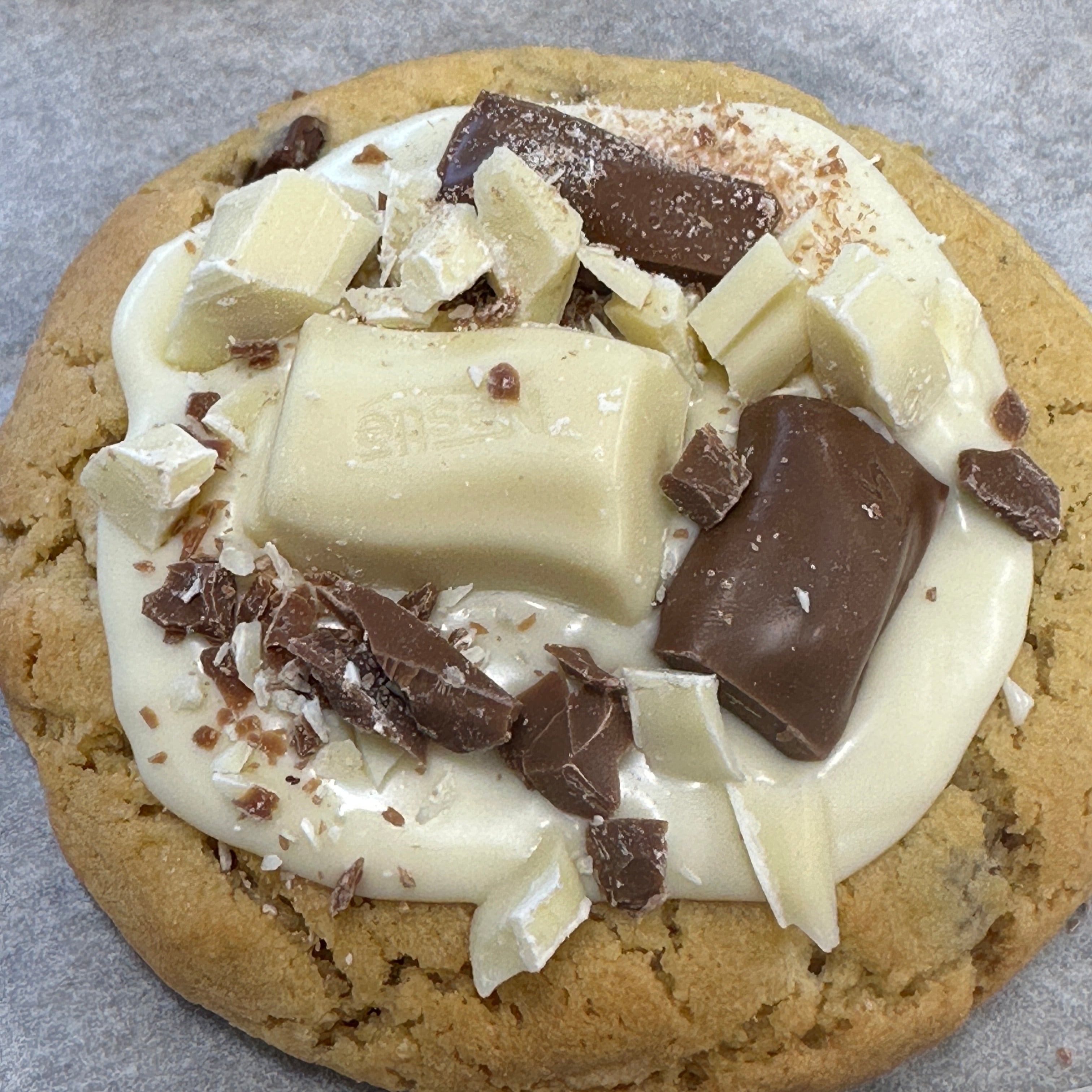 Milkybar and galaxy cookie close up view