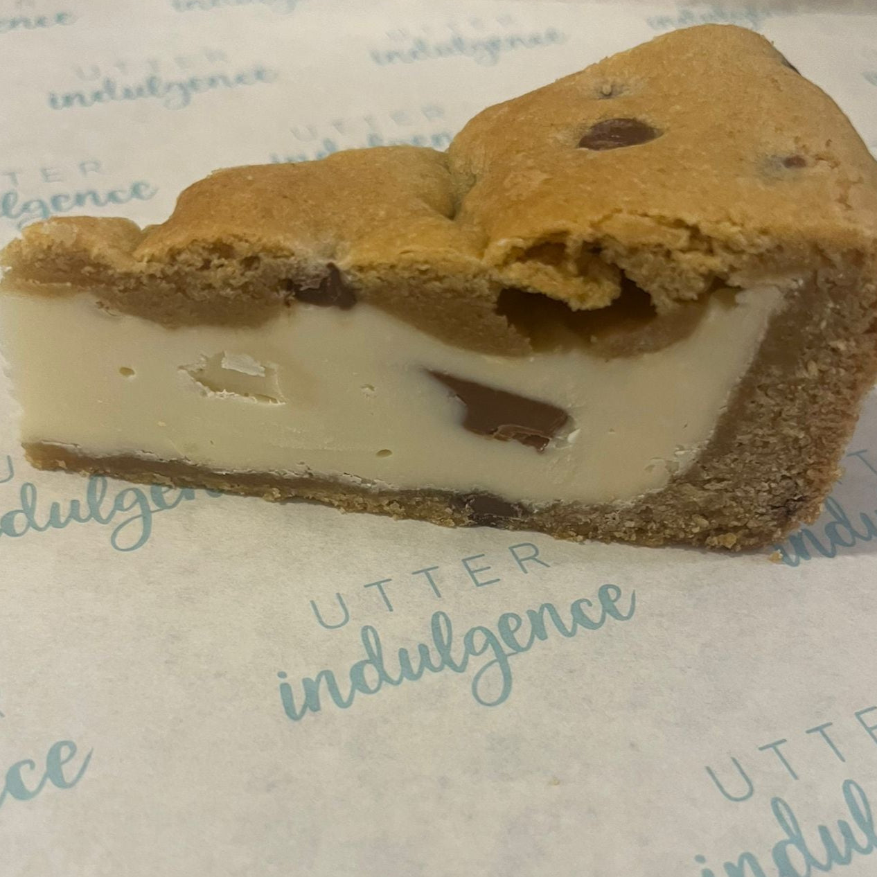 Slice of cookie pie close up