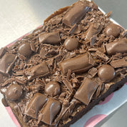 Chocolate brownie slab close up