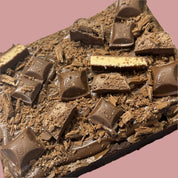 Chocolate brownie slab close up