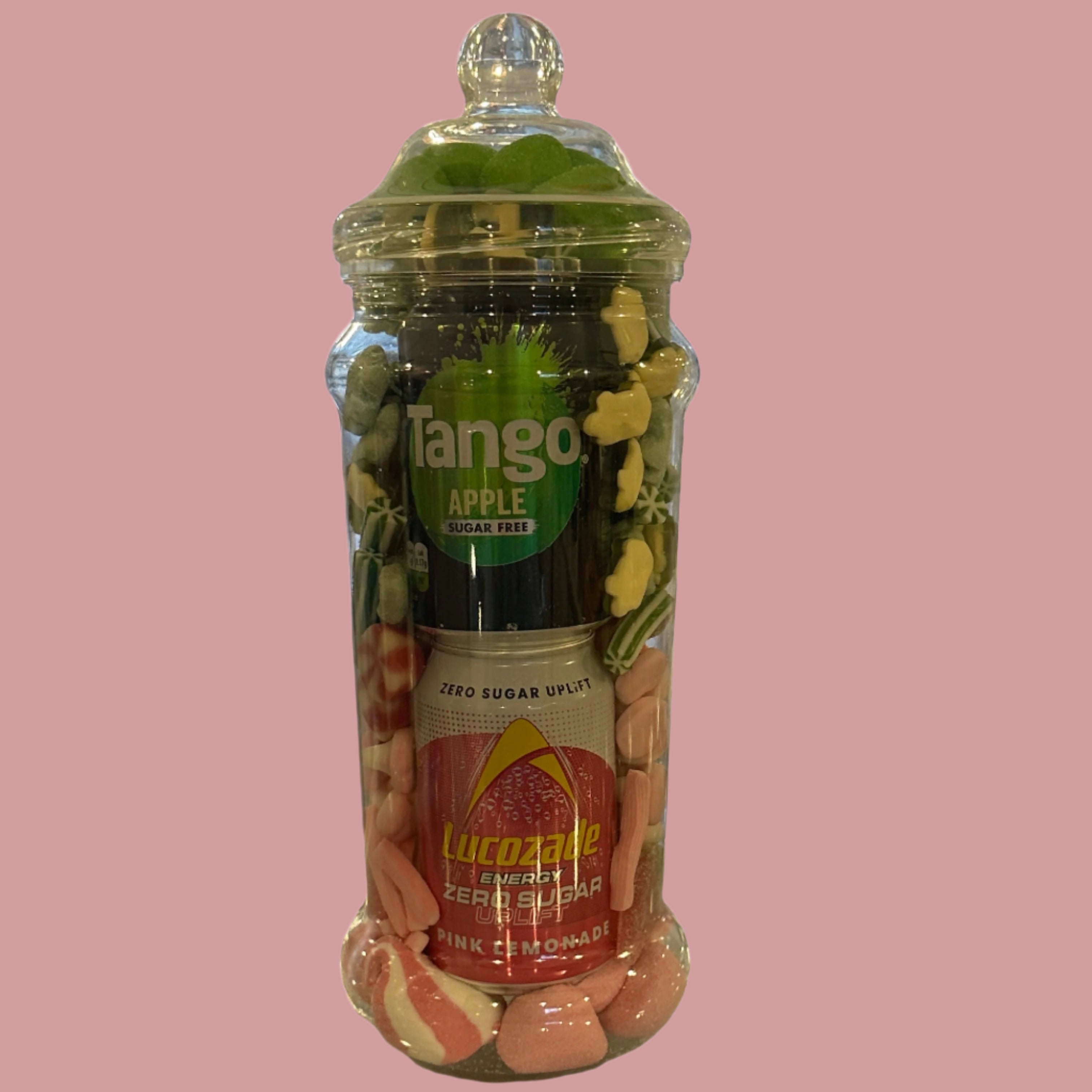 Green and pink theme sweet jar with drinks